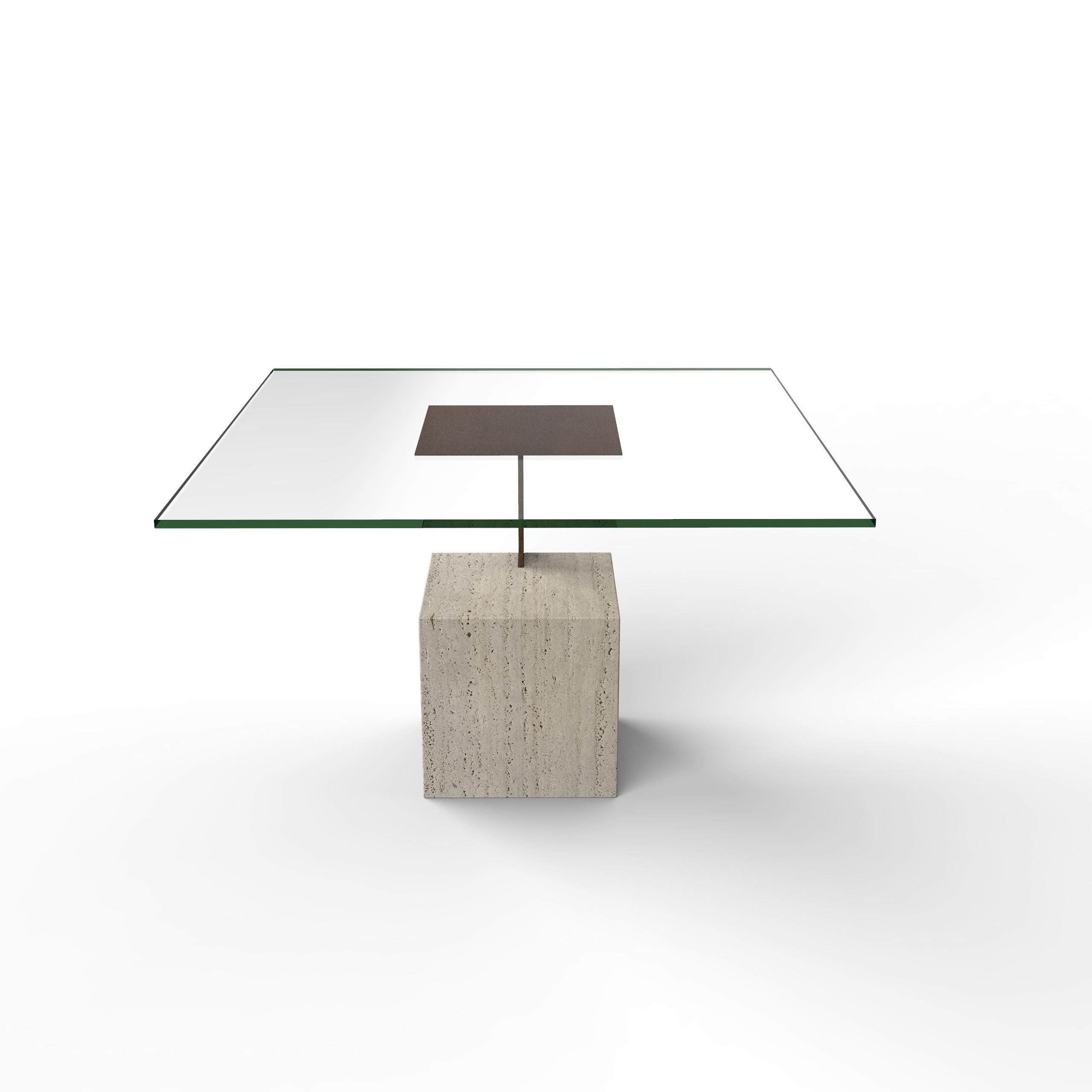 Hand-Crafted Cabal Bespoke Italian Travertine Marble Oxid Iron Joaquin Moll Dining Table For Sale