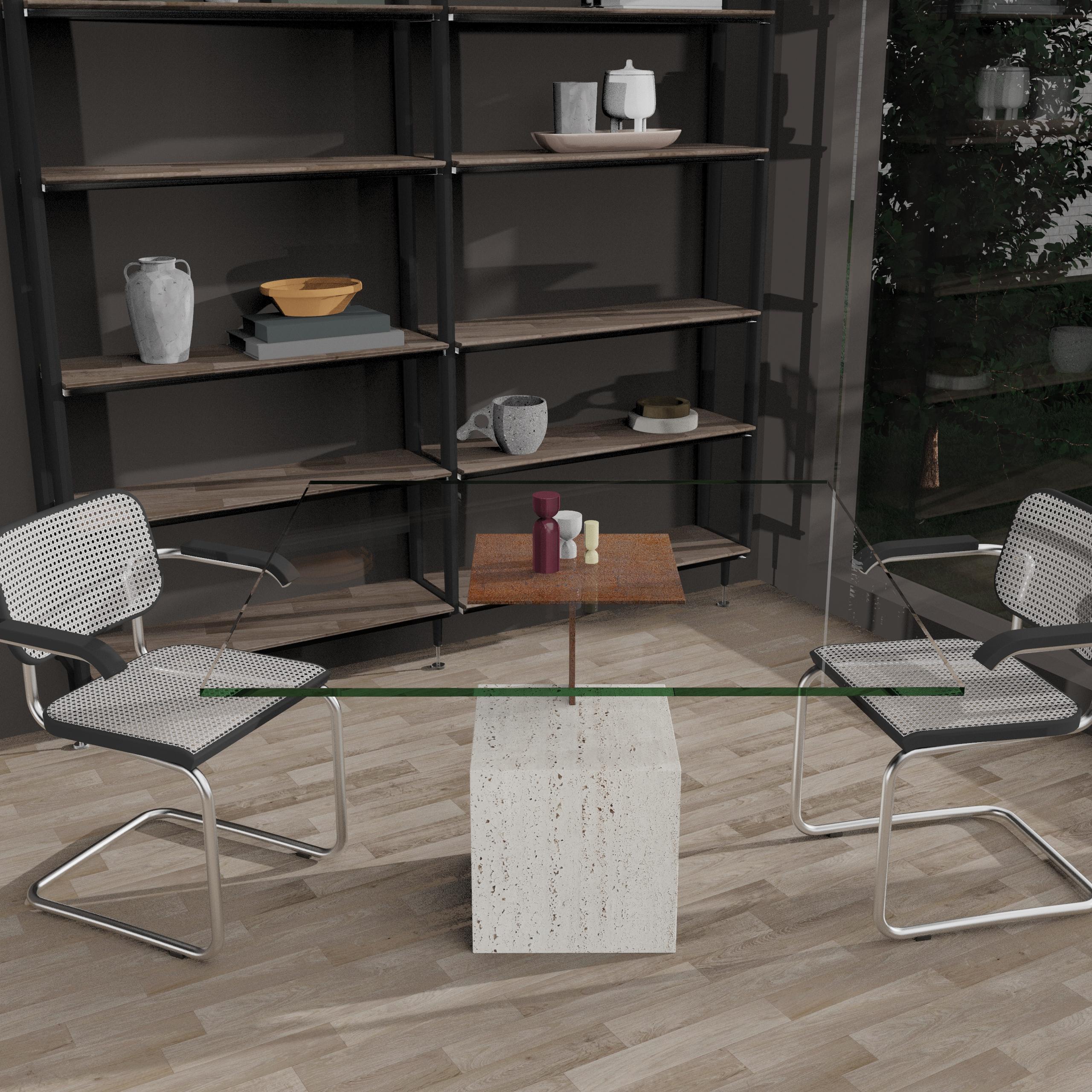 Cabal Bespoke Italian Travertine Marble Oxid Iron Joaquin Moll Dining Table In New Condition For Sale In VALVERDE DEL MAJANO, CL