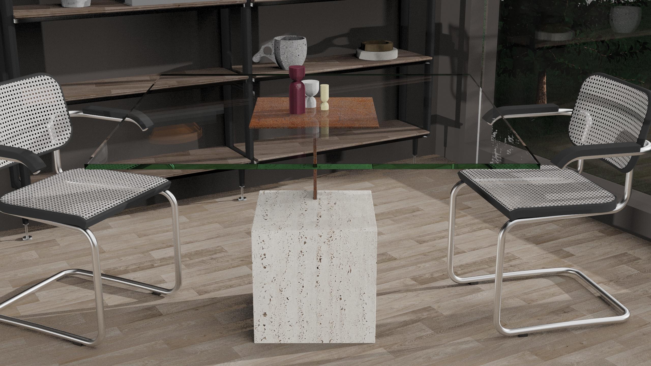Cabal Bespoke Italian Travertine Marble Oxid Iron Joaquin Moll Dining Table For Sale 1