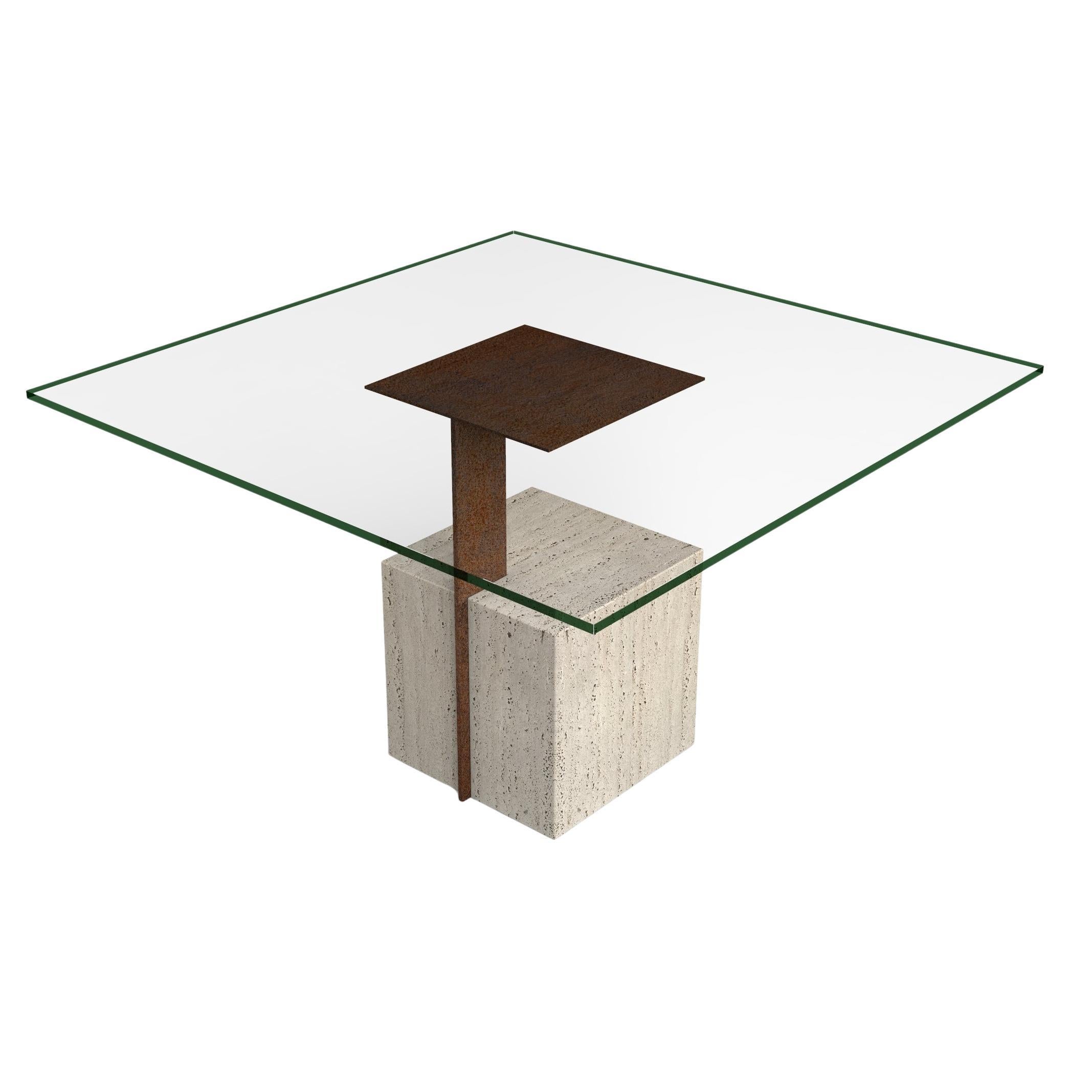 Cabal Bespoke Italian Travertine Marble Oxid Iron Joaquin Moll Dining Table For Sale