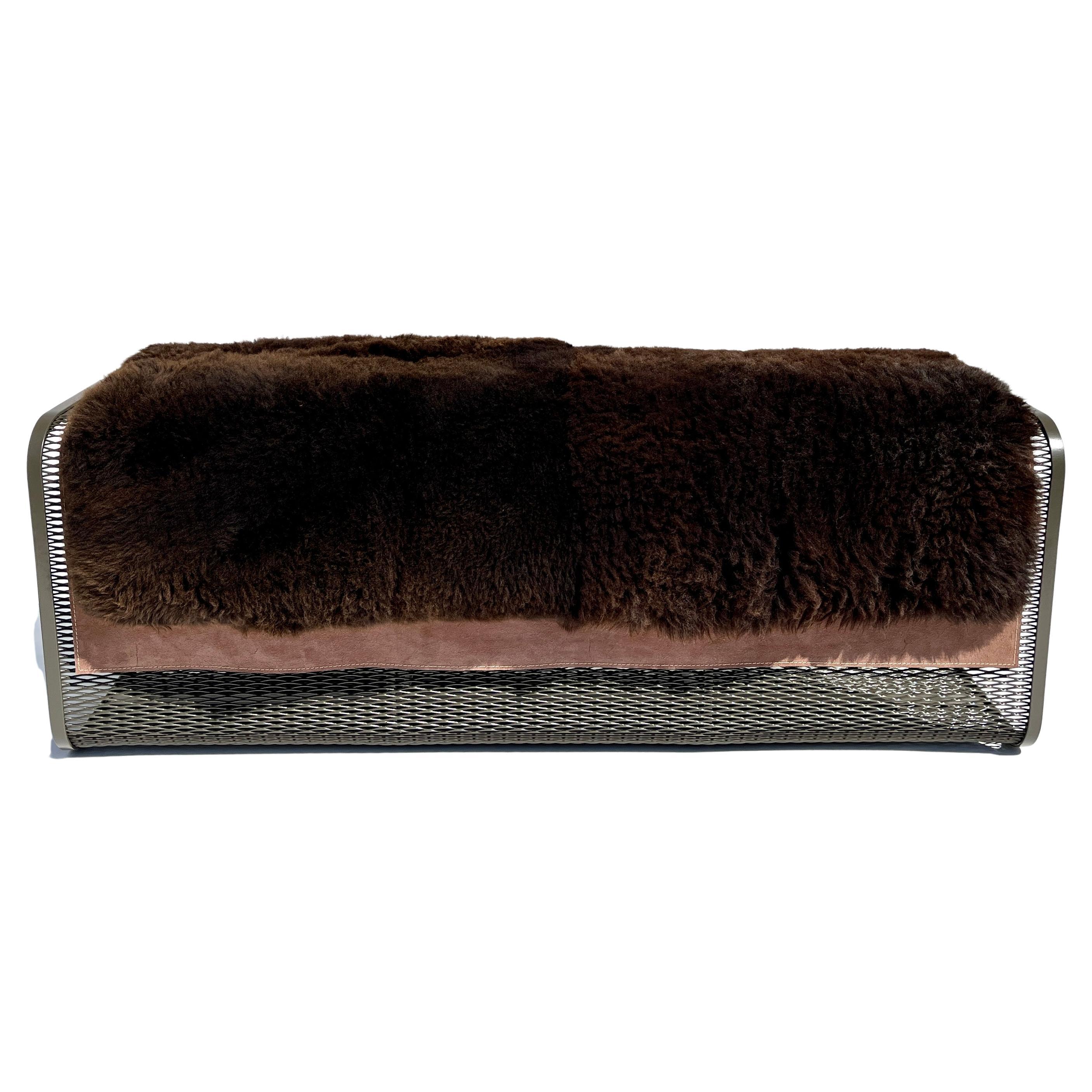 Caballito Blanco Lungo Bench with sheepskin by Nestor Perkal for Oscar Maschera