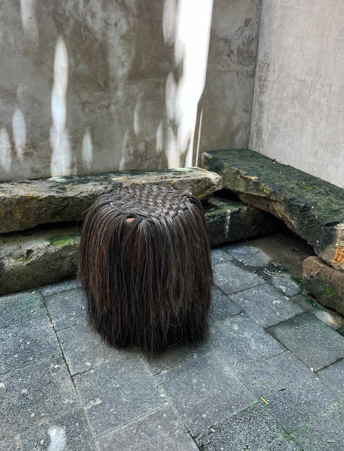 Mexican Caballito Stool - Woven brown horsehair, solid wood stool from Jalisco, Mexico. For Sale