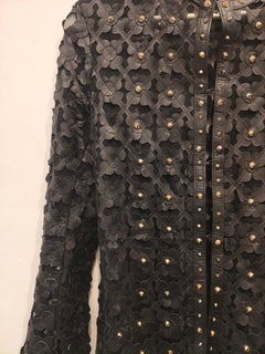 Caban Romantic black leather gold hardware jacket in size 42