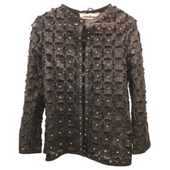 Caban Romantic black leather gold hardware jacket in size 42