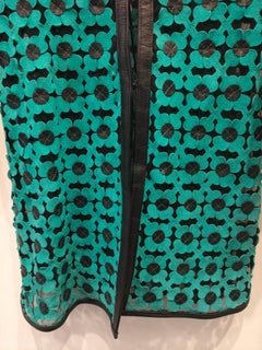 Caban Romantic organza green and black leather coat size 42