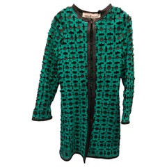 Caban Romantic organza green and black leather coat size 42