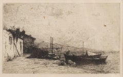 Cabanes de pecheurs sur les cotes d'Italie Etching by Adolphe Appian, c. 1885