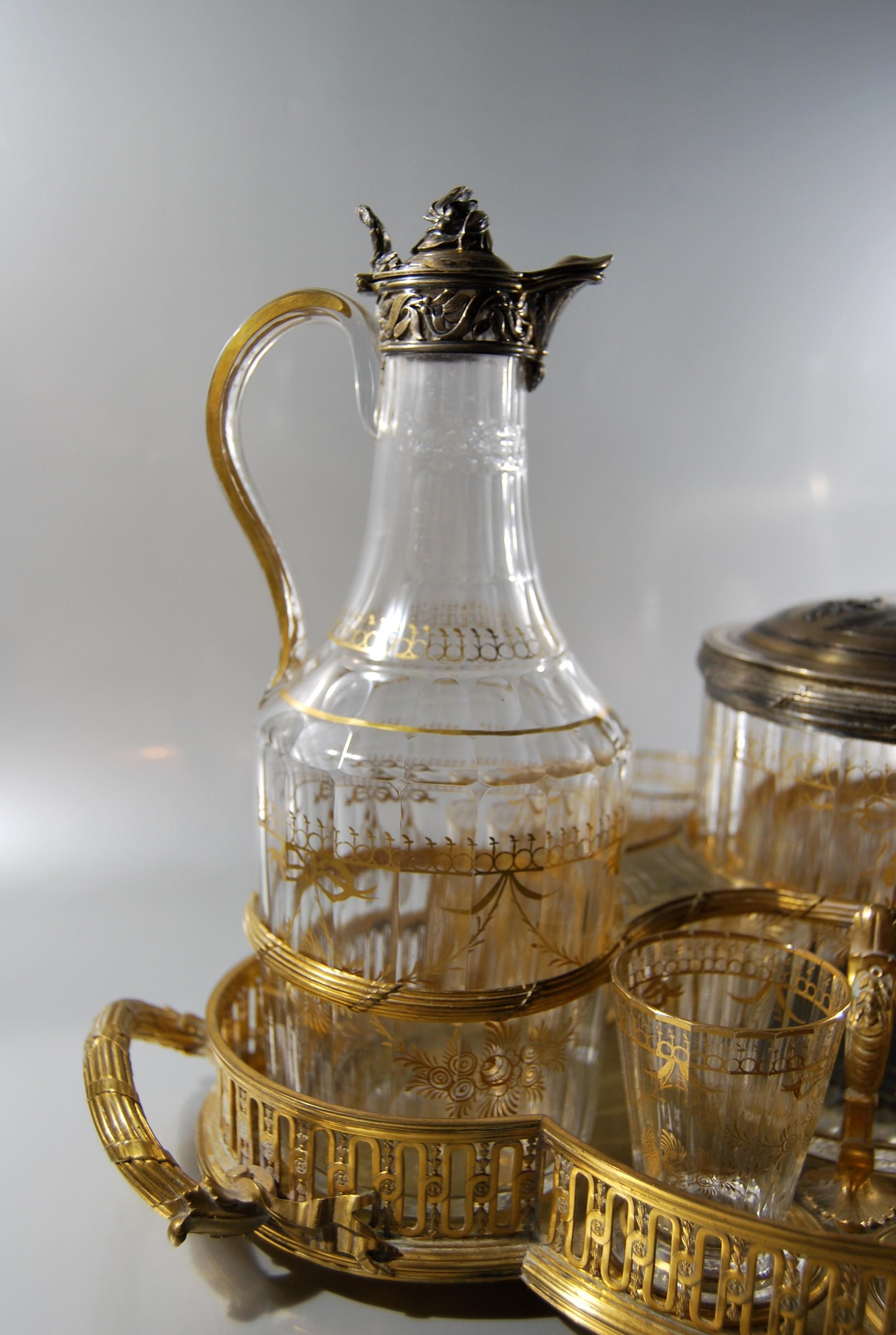  Cabaret-Tafelaufsatz für aperitif-Tee oder Wein aus vergoldetem Sterlingsilber (Louis XVI.) im Angebot