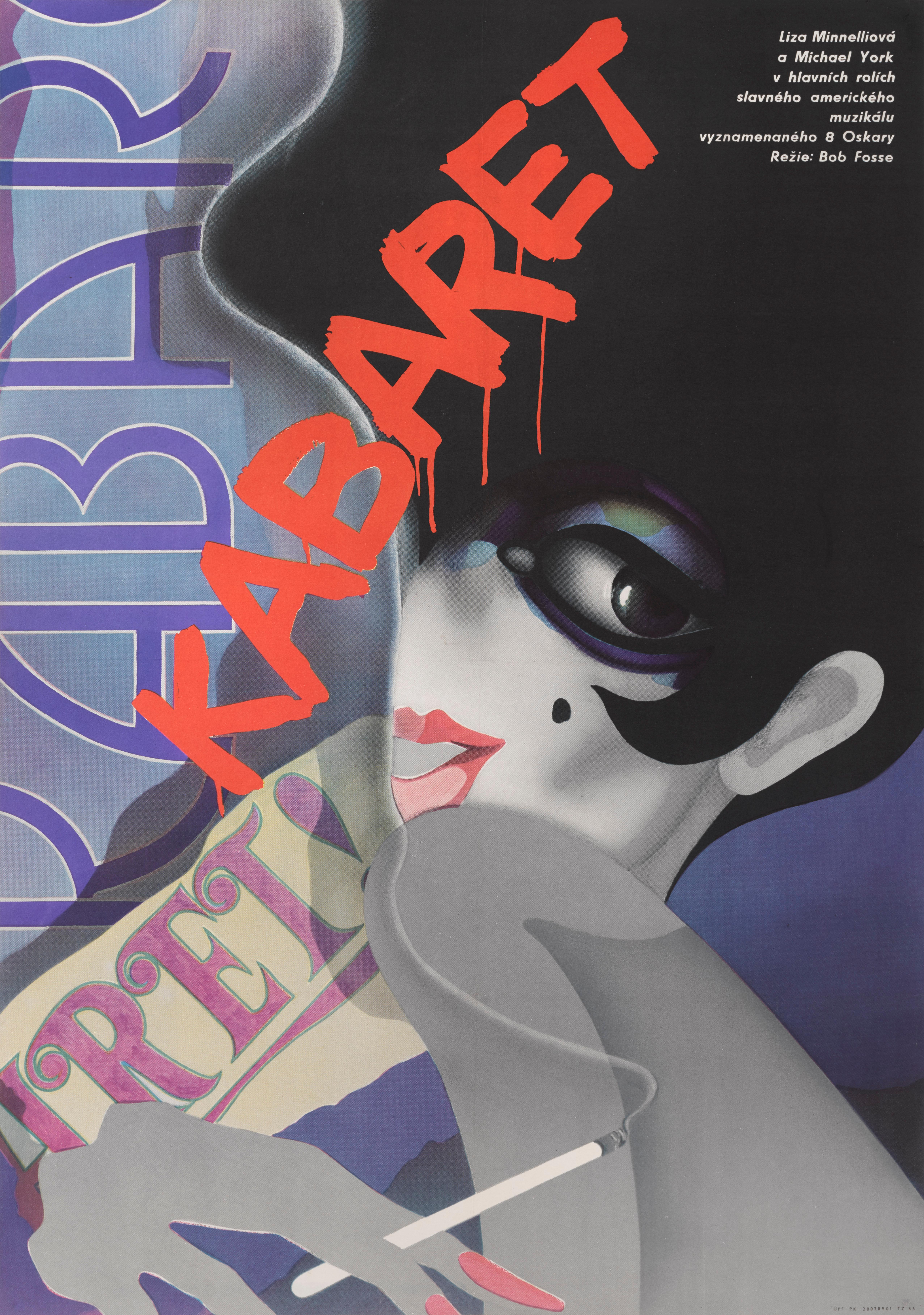 Affiche originale de film tchèque pour Cabaret, la comédie musicale de 1972 de Liza Minnelli et Michael York. L'illustration de cette affiche est unique à la première sortie tchèque du film en 1989.  L'œuvre d'art est de Bartosova.
Cette affiche est