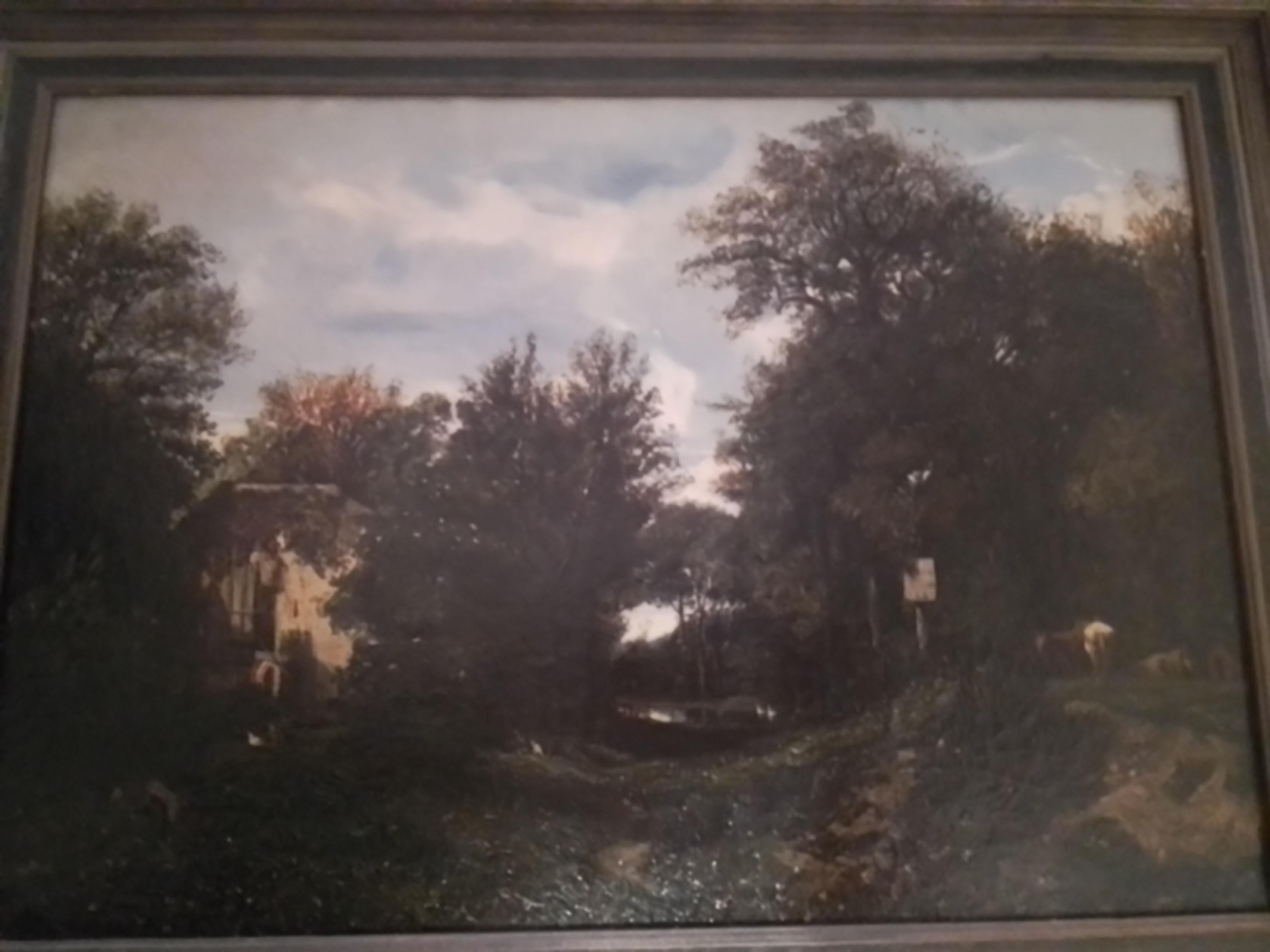 Cottage Scene With Swans, oil on canvas, signed lower right - Realist Painting by Cabat Louis