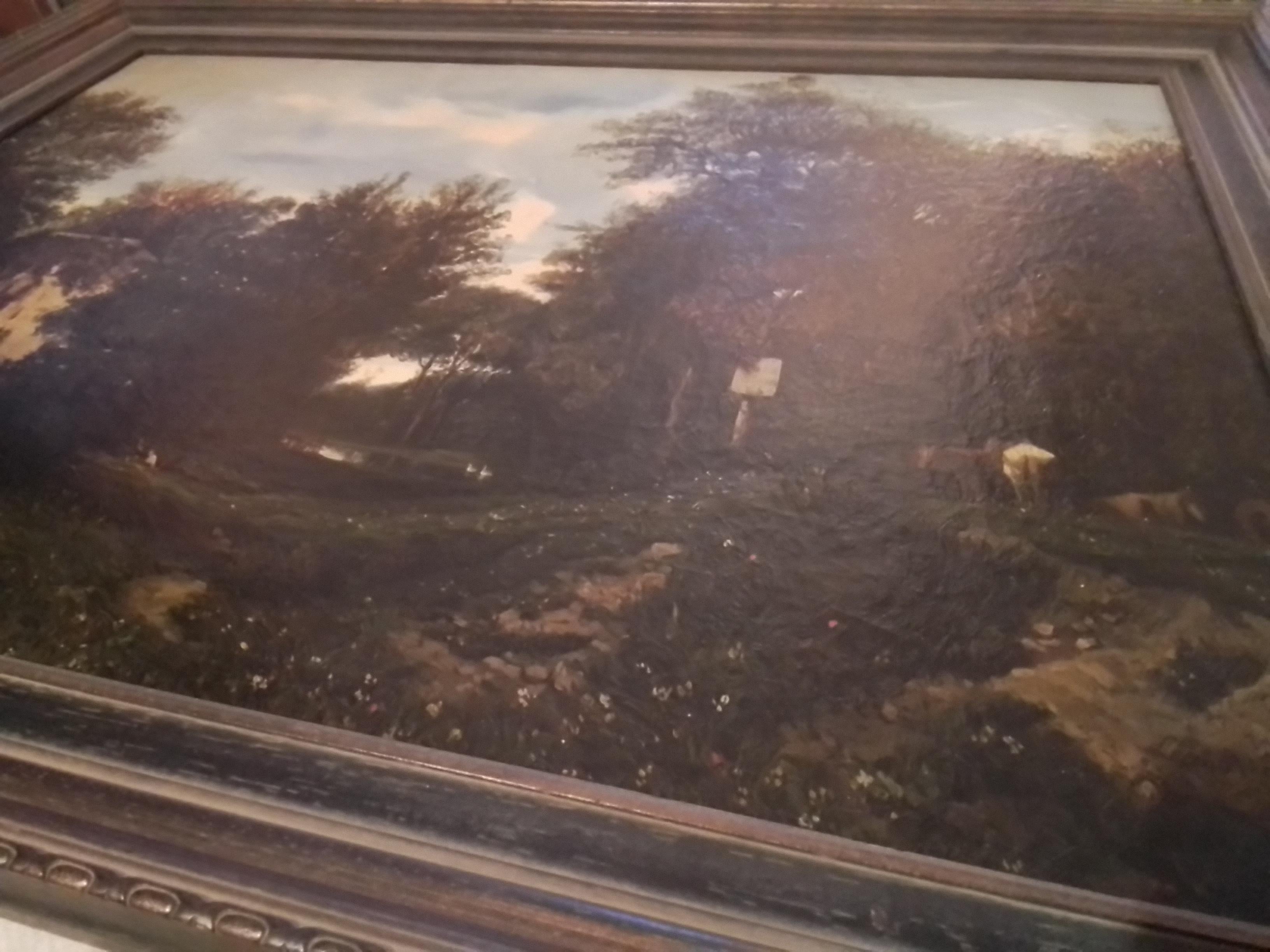 Cottage Scene With Swans, oil on canvas, signed lower right - Black Landscape Painting by Cabat Louis
