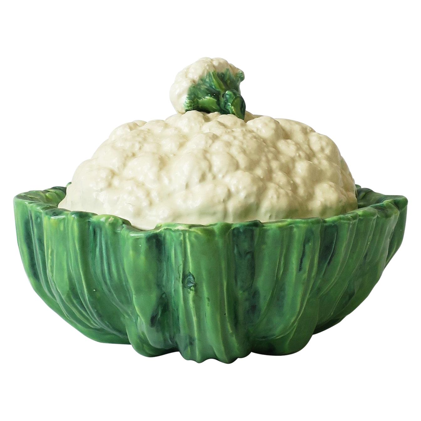Cabbage Cauliflower Vegetable Soup Tureen Bowl in White and Green For Sale