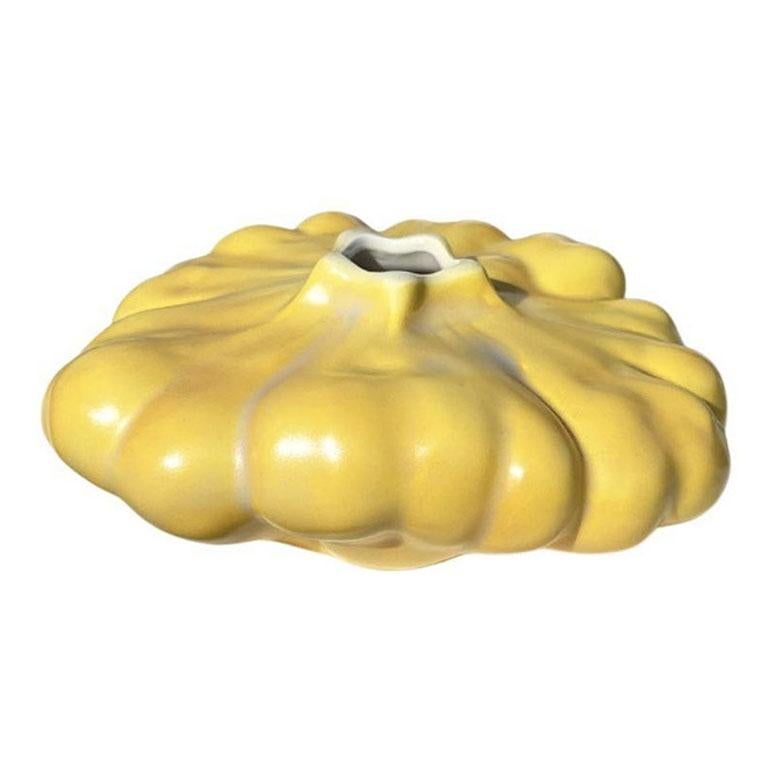 Hollywood Regency Cabbage Ware Fitz and Floyd Ceramic Squash Bud Vase in Yellow