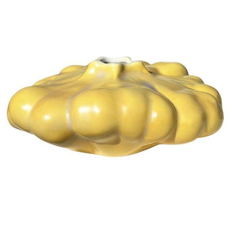 Japanese Cabbage Ware Fitz and Floyd Ceramic Squash Bud Vase in Yellow