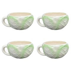 Cabbage Ware Green and Cream Coffee Cups or Soup Mugs - Set of 4