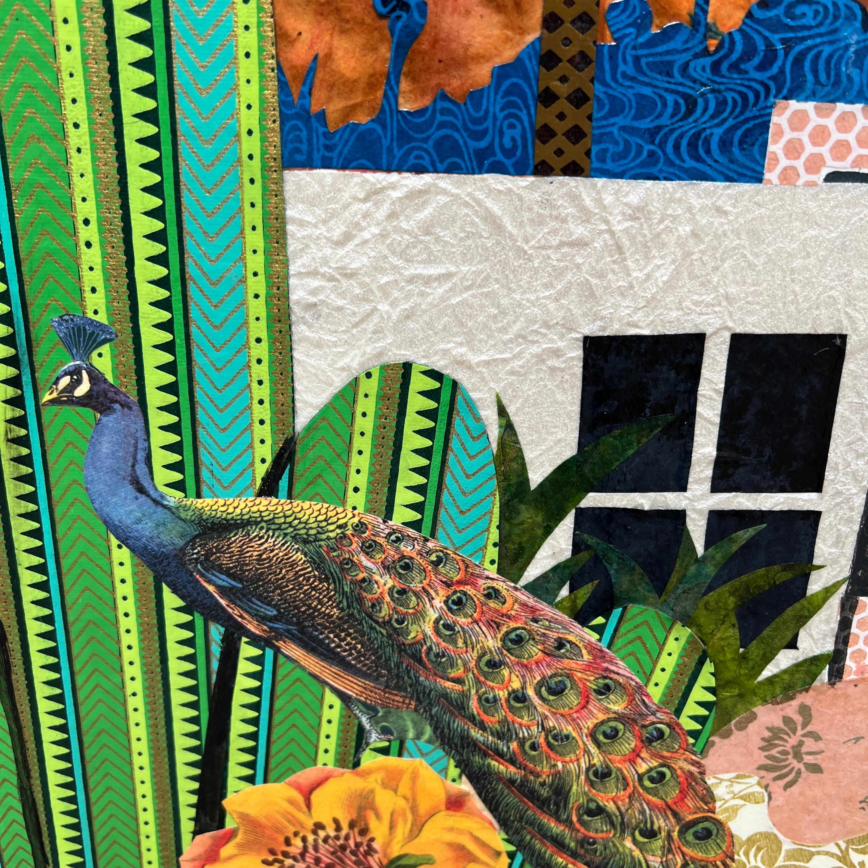 « Palais Springs est toujours une bonne idée » - Peinture de collage texturée sur supports mixtes en vente 2