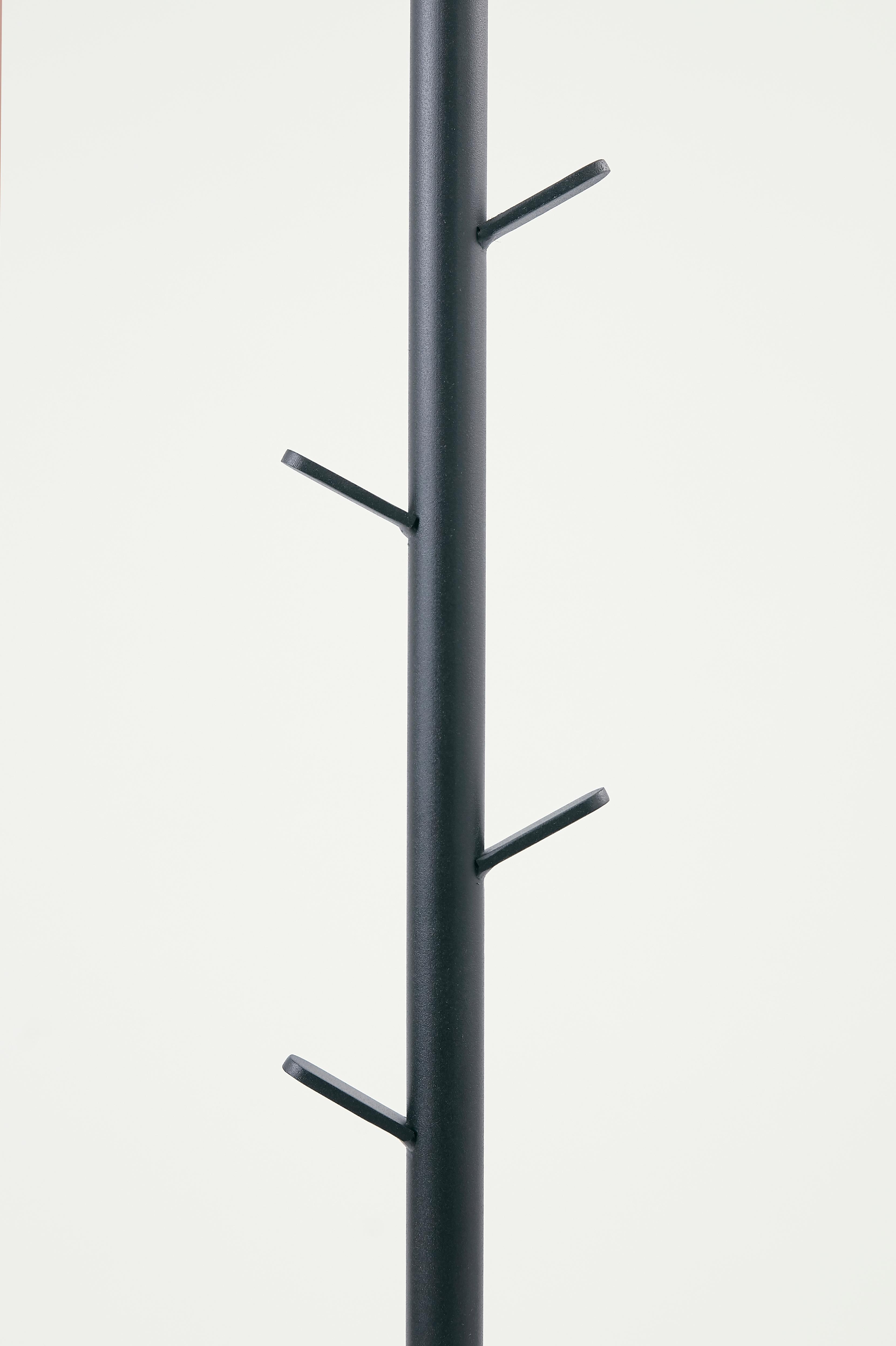 Painted minimalist and contemporary black coat rack made of metal and concrete base For Sale