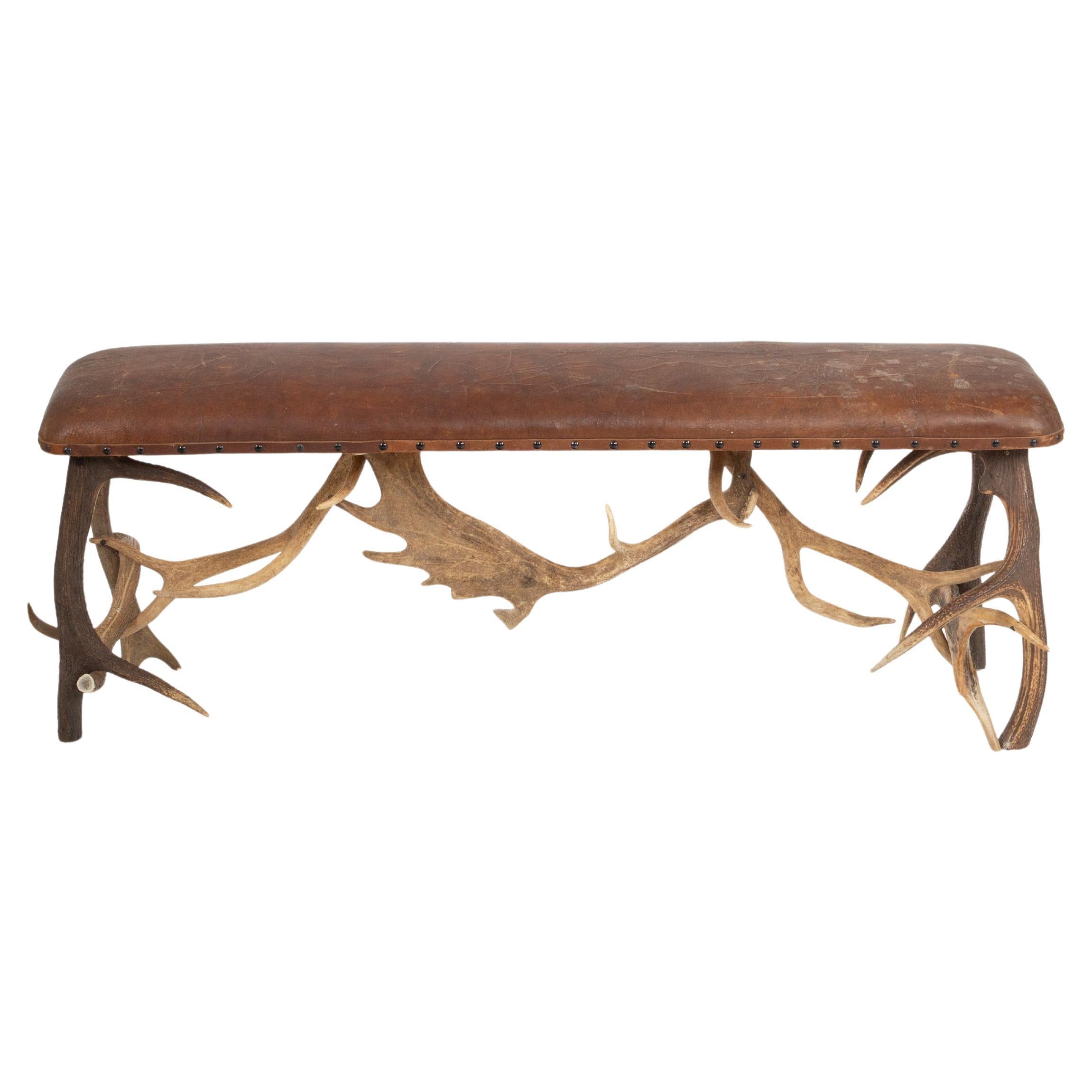 Cabin Chic: Antler Bench with Leather Seat