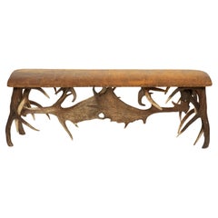 Cabin Chic: Antler Bench with Leather Seat