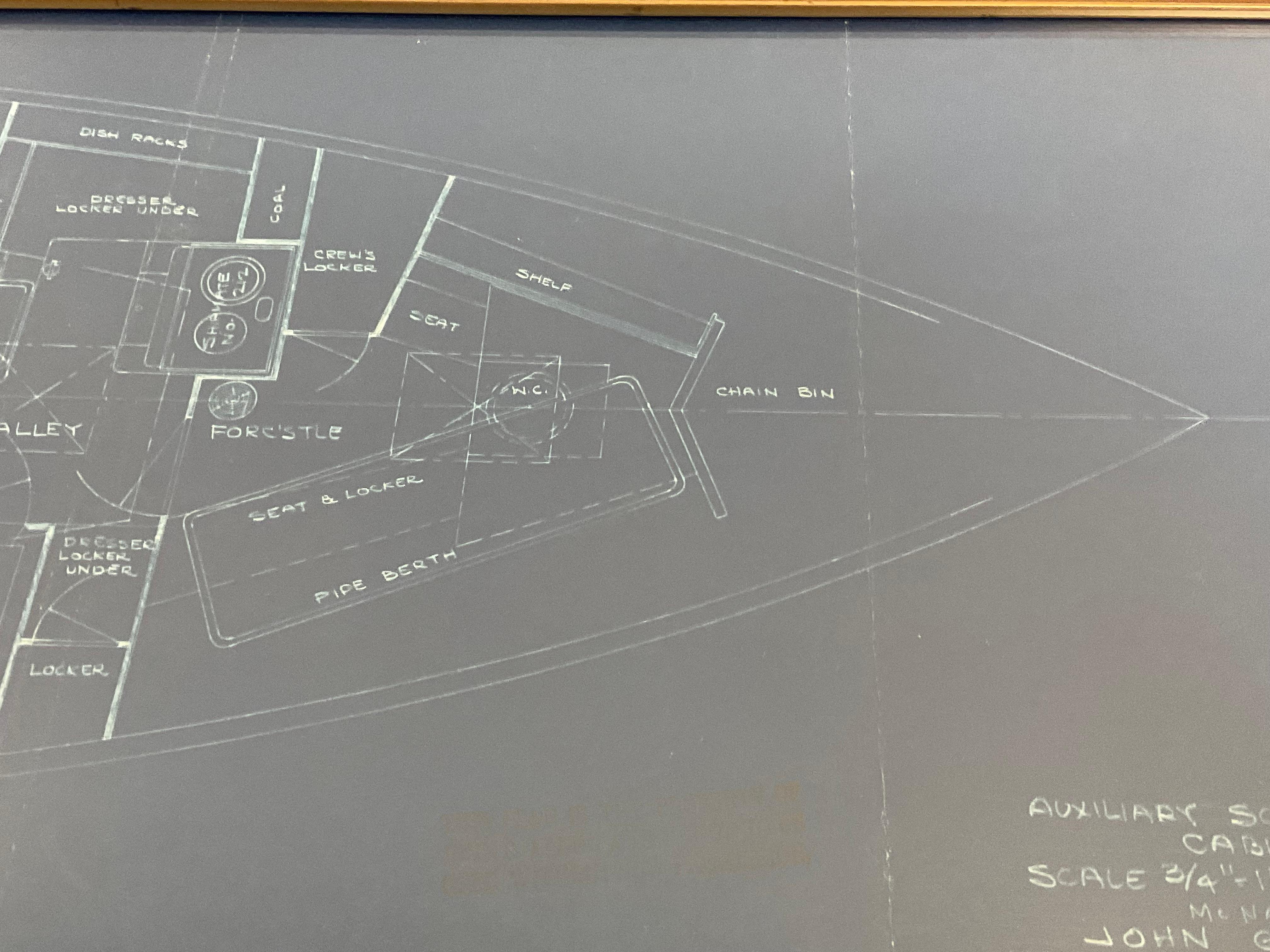 Cabin Plan Blueprint der Yacht SPIRIT (Mitte des 20. Jahrhunderts) im Angebot