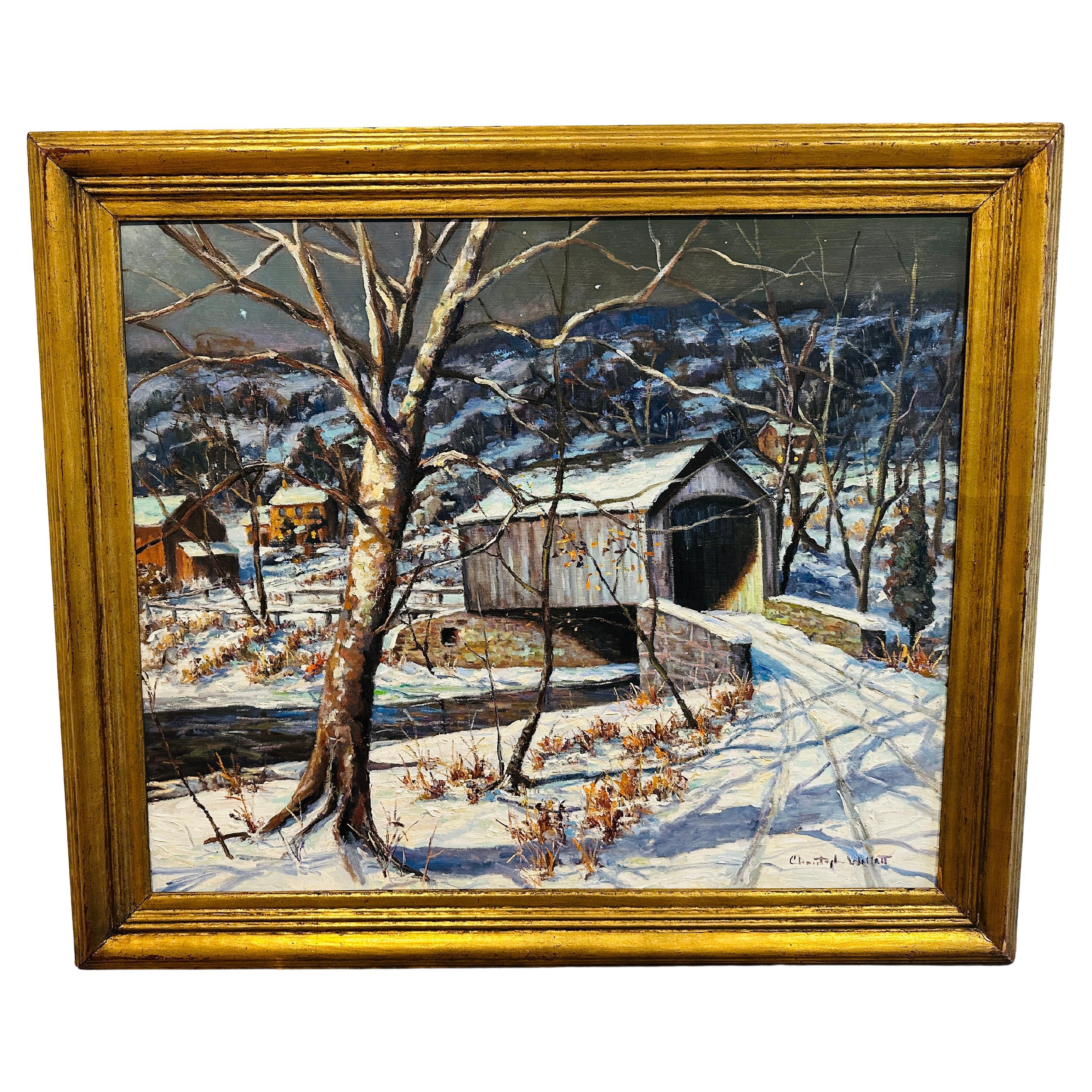 Cabin Run Covered Bridge Bucks County Pennsylvania Impressionist Oil Painting