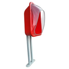 Red Polyester Pil Telephone Booth with Metal Base, French Design, 1980
