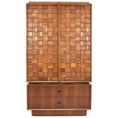 Cabinet and Chest of Drawers in Walnut with Woven Sculpted Front, Dated 1977