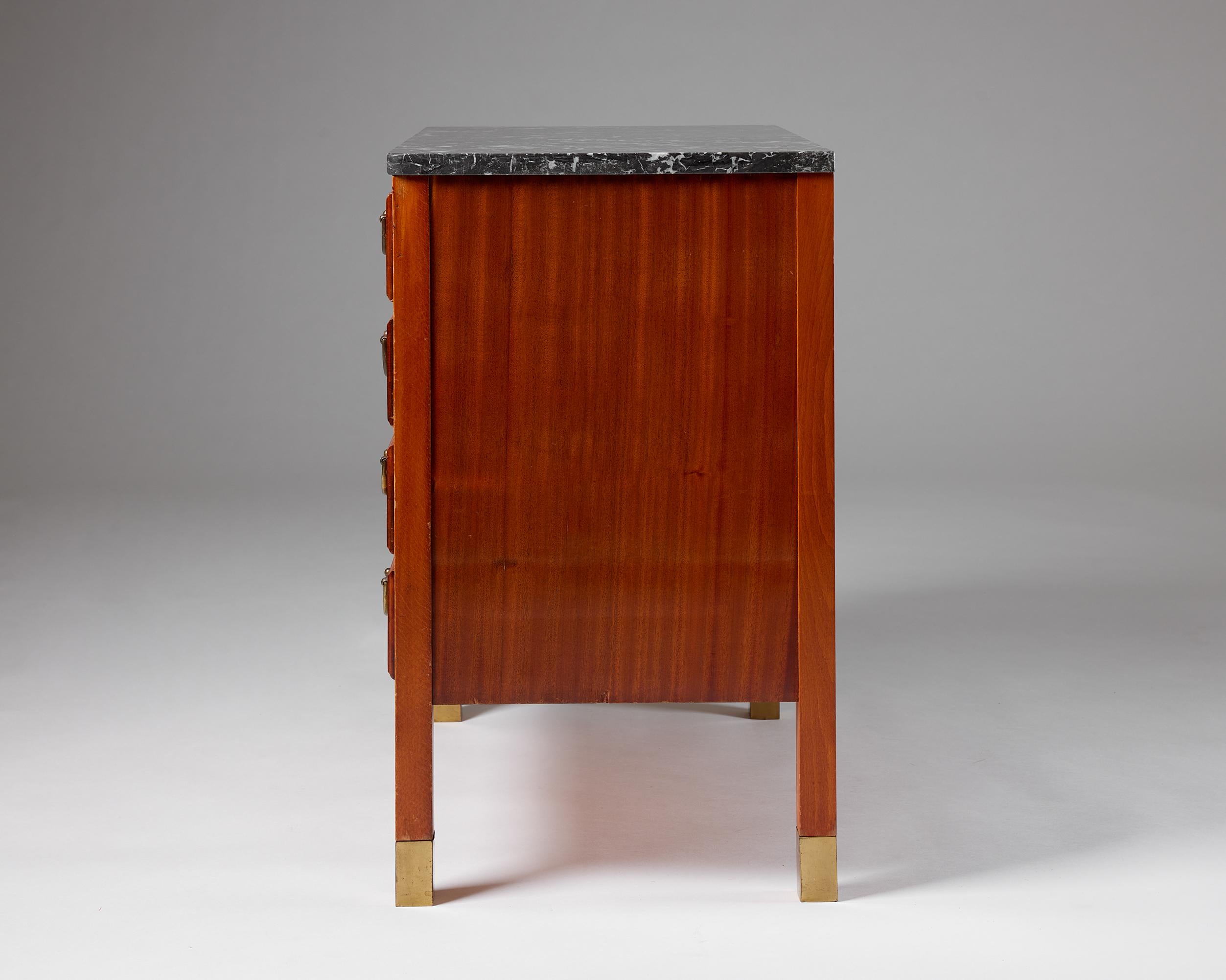 Cabinet, Anonymous, Mahogany and Beech, Marble Top, Brass Hardware, Sweden 1940s For Sale 1