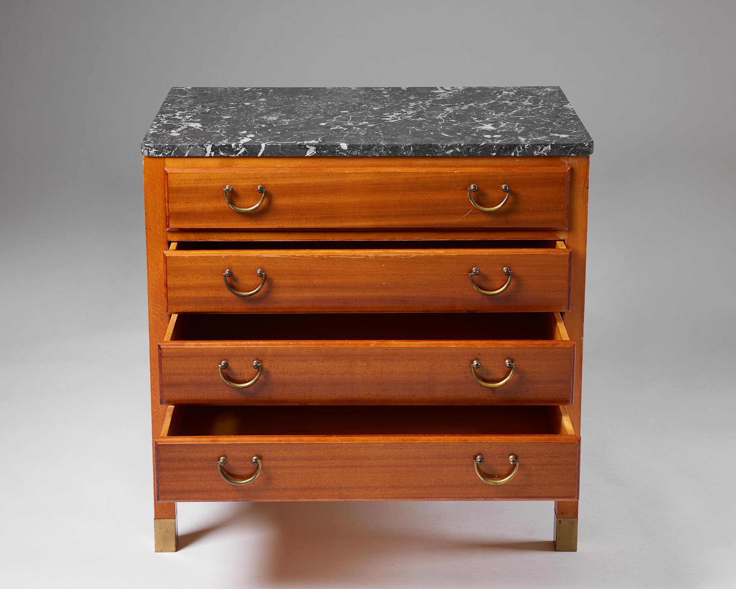 Cabinet, Anonymous, Mahogany and Beech, Marble Top, Brass Hardware, Sweden 1940s For Sale 2
