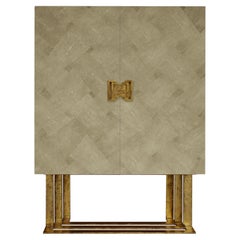Cabinet Art Deco Maple Wood, Scagliola Shagreen Casted Brass Handle and Legs