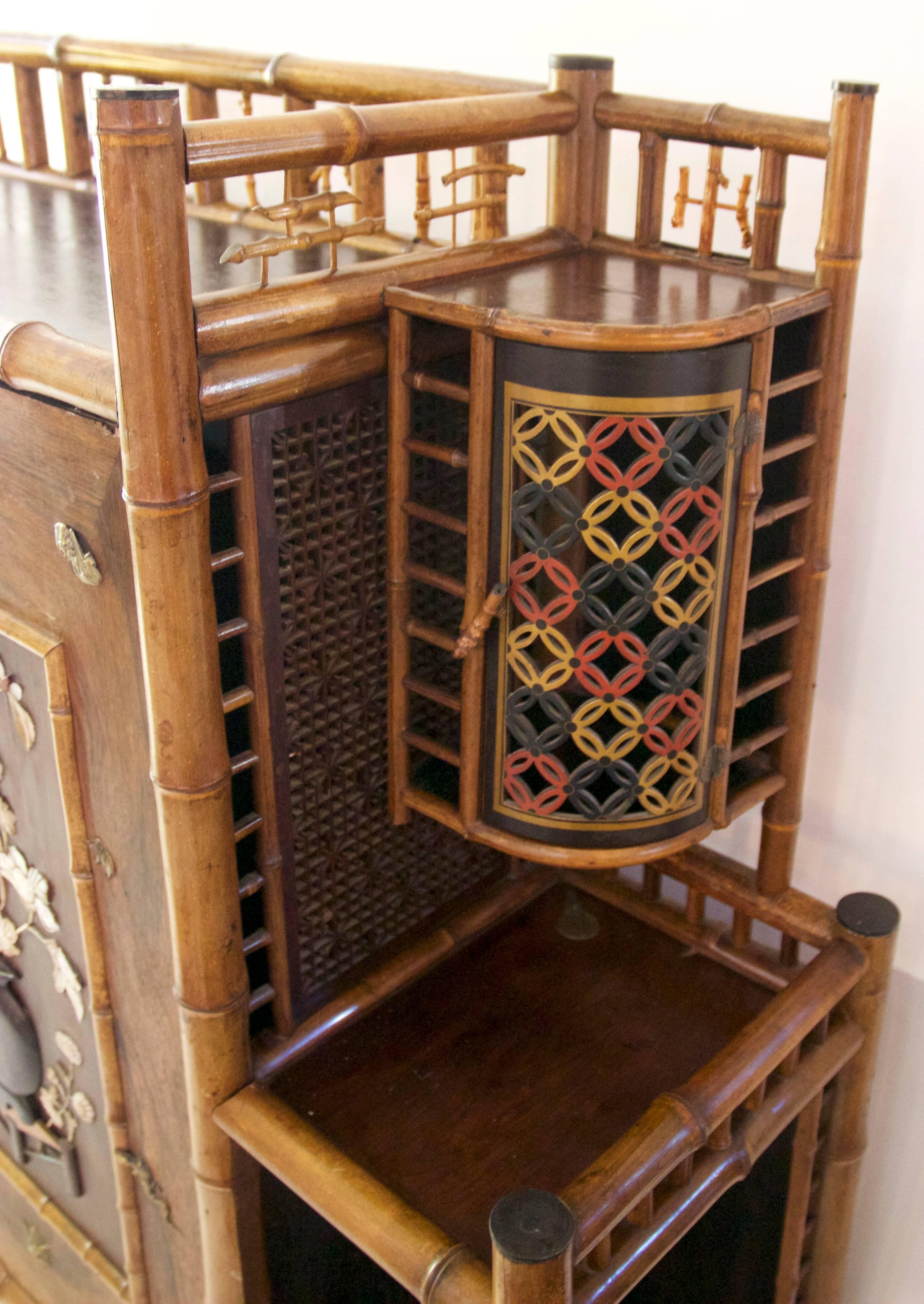 Cabinet Bamboo, Lacquer, Mother-of-Pearl Inlays and Bronze Subjects, circa 1900 1