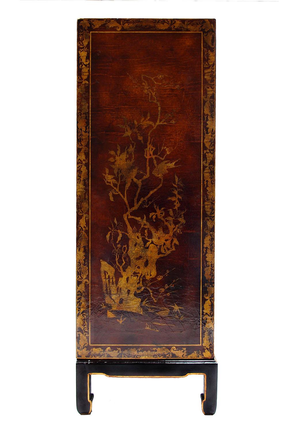 Chinoiserie Cabinet-Bar in Chinese Style Lacquer, 1950s