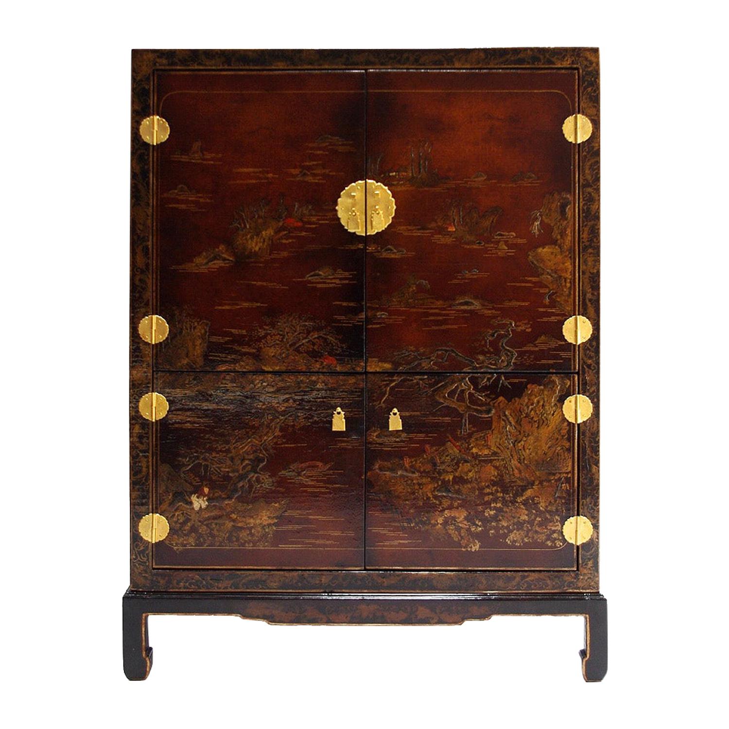 Cabinet-Bar in Chinese Style Lacquer, 1950s