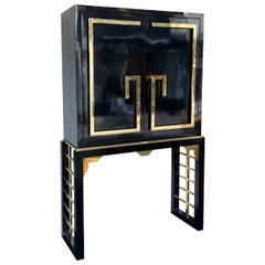 Cabinet Bar Lacquered with Brass and Mirror, Italy, 1970s