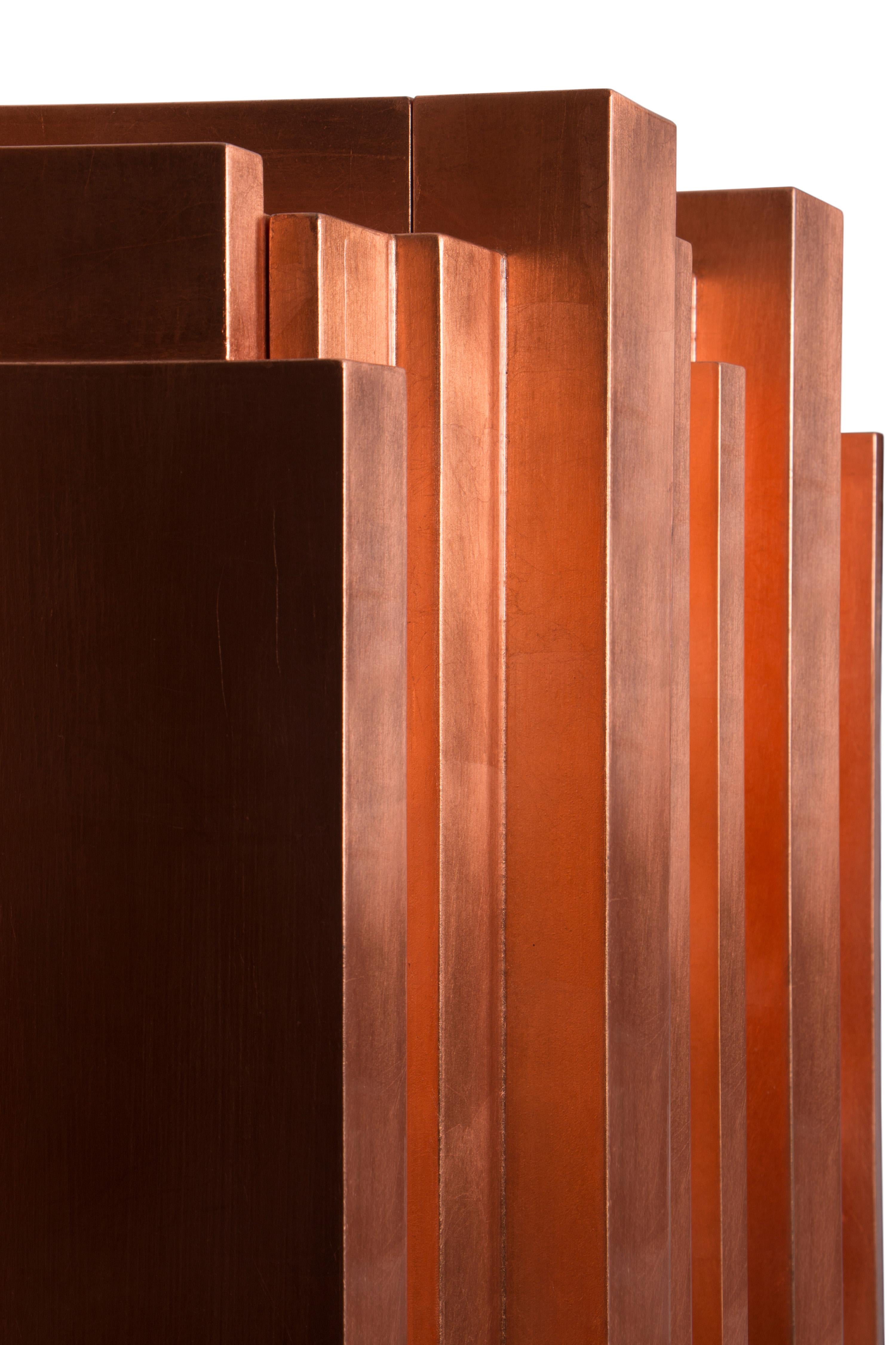 Contemporary Cabinet, Bar, Solid Mahogany, Copper Leaf Veneer, Lacquer For Sale