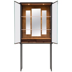 Mid Century Modern Oakwood & Ristretto Framed 'Biri' C04 Glass Vitrine 