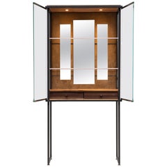 Mid Century Modern Oakwood & Ristretto Framed 'Biri' C04 Glass Vitrine