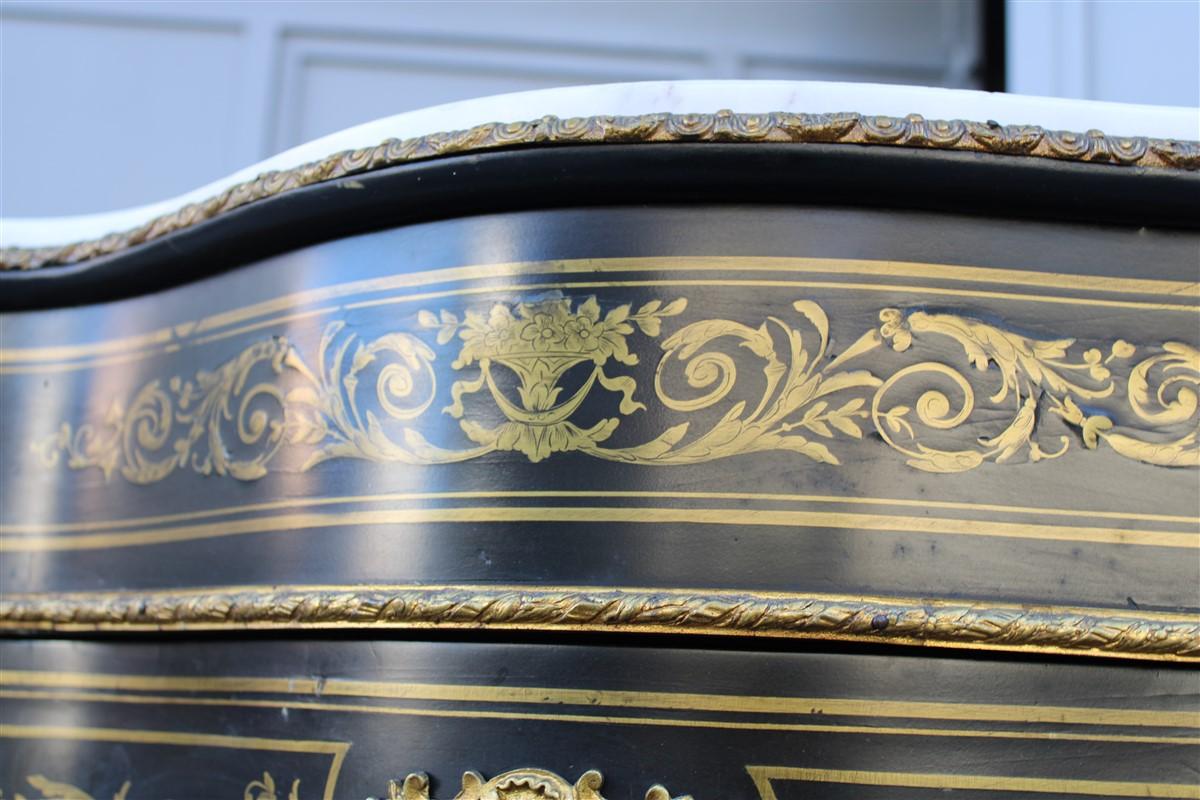Cabinet Black and Gold Napoleon III 1860 France marble Top André-Charles Boulle For Sale 5