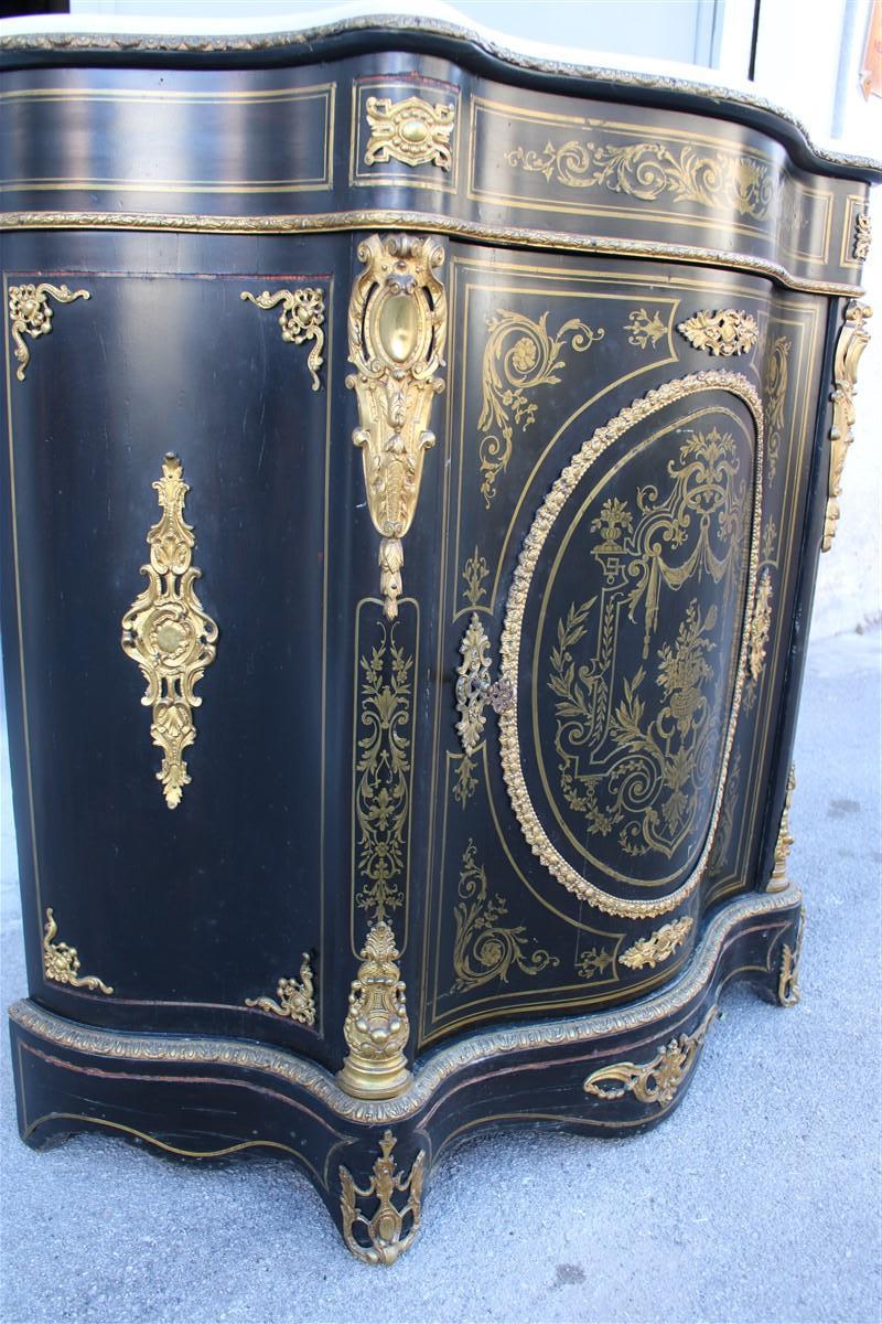 Cabinet Black and Gold Napoleon III 1860 France marble Top André-Charles Boulle For Sale 7