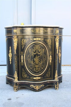 Cabinet Black and Gold Napoleon III 1860 France marble Top André-Charles Boulle