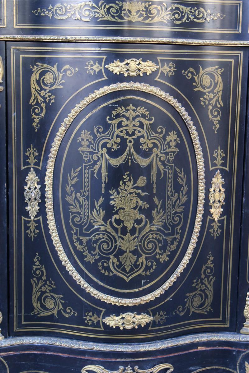 Cabinet Noir et Or Napoléon III 1860 France dessus marbre André-Charles Boulle Bon état - En vente à Palermo, Sicily