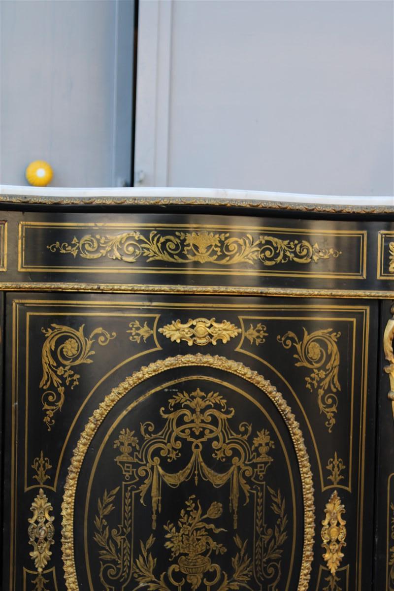 French Cabinet Black and Gold Napoleon III 1860 France marble Top André-Charles Boulle For Sale