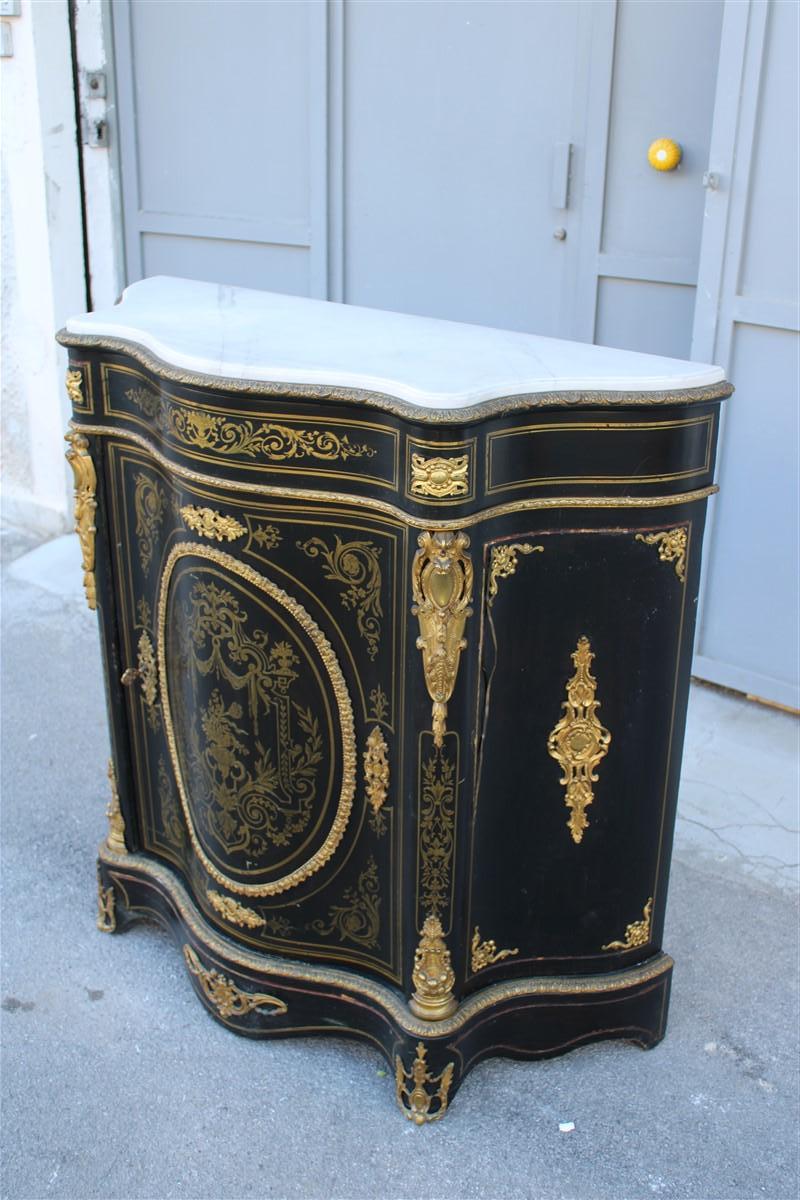Cabinet Black and Gold Napoleon III 1860 France marble Top André-Charles Boulle In Good Condition For Sale In Palermo, Sicily