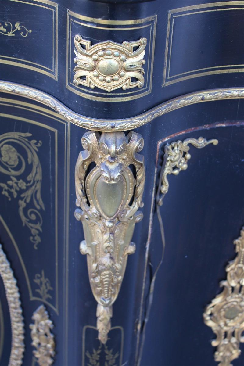 Brass Cabinet Black and Gold Napoleon III 1860 France marble Top André-Charles Boulle For Sale