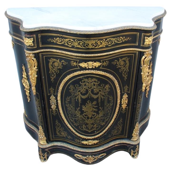 Cabinet Black and Gold Napoleon III 1860 France marble Top André-Charles Boulle For Sale
