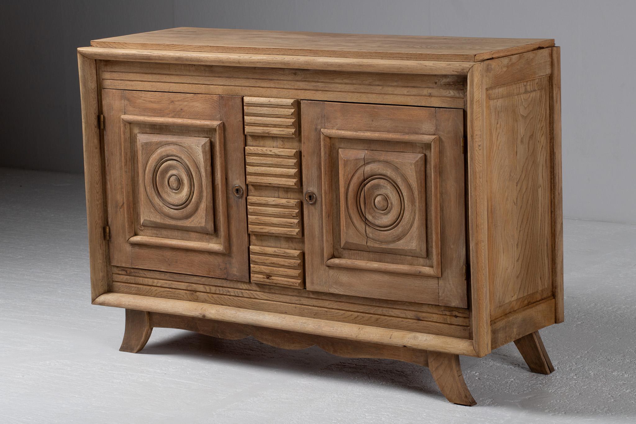 Art Deco Cabinet, Bleached Oak, France, 1940s For Sale