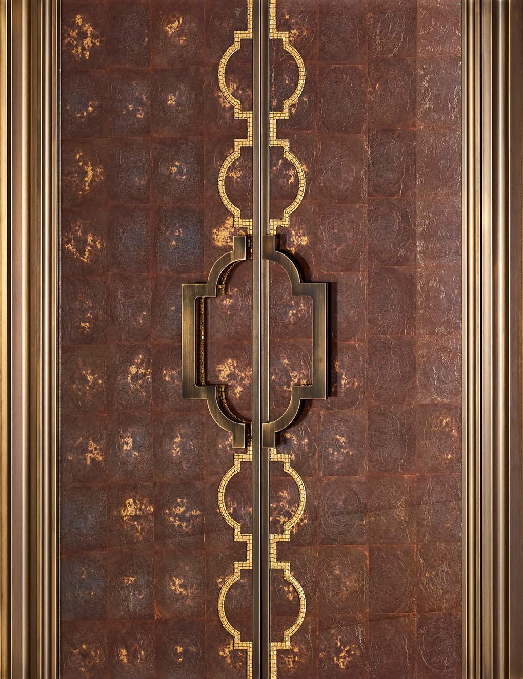 Kabinett Bronze Blatt Glas Schubladen dekoriert Tiny Mosaic Gold Mosaik Dec auf Türen (21. Jahrhundert und zeitgenössisch) im Angebot