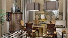 Cabinet Bronze Leaf Glass Drawers Decorated Tiny Mosaic Gold Mosaic Dec on Doors