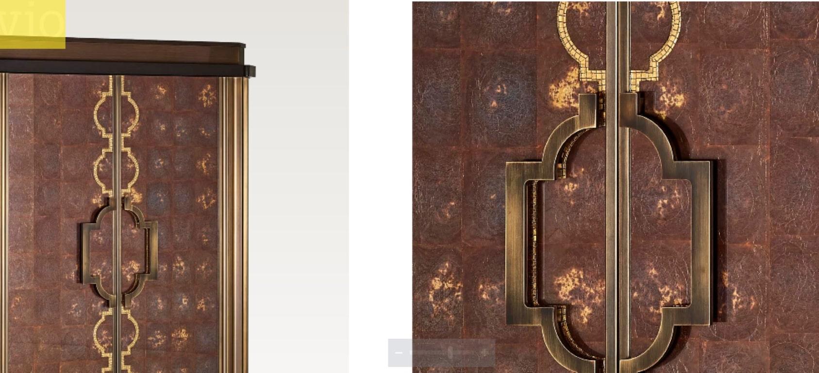 Kabinett Bronze Blatt Glas Schubladen dekoriert Tiny Mosaic Gold Mosaik Dec auf Türen (Italienisch) im Angebot