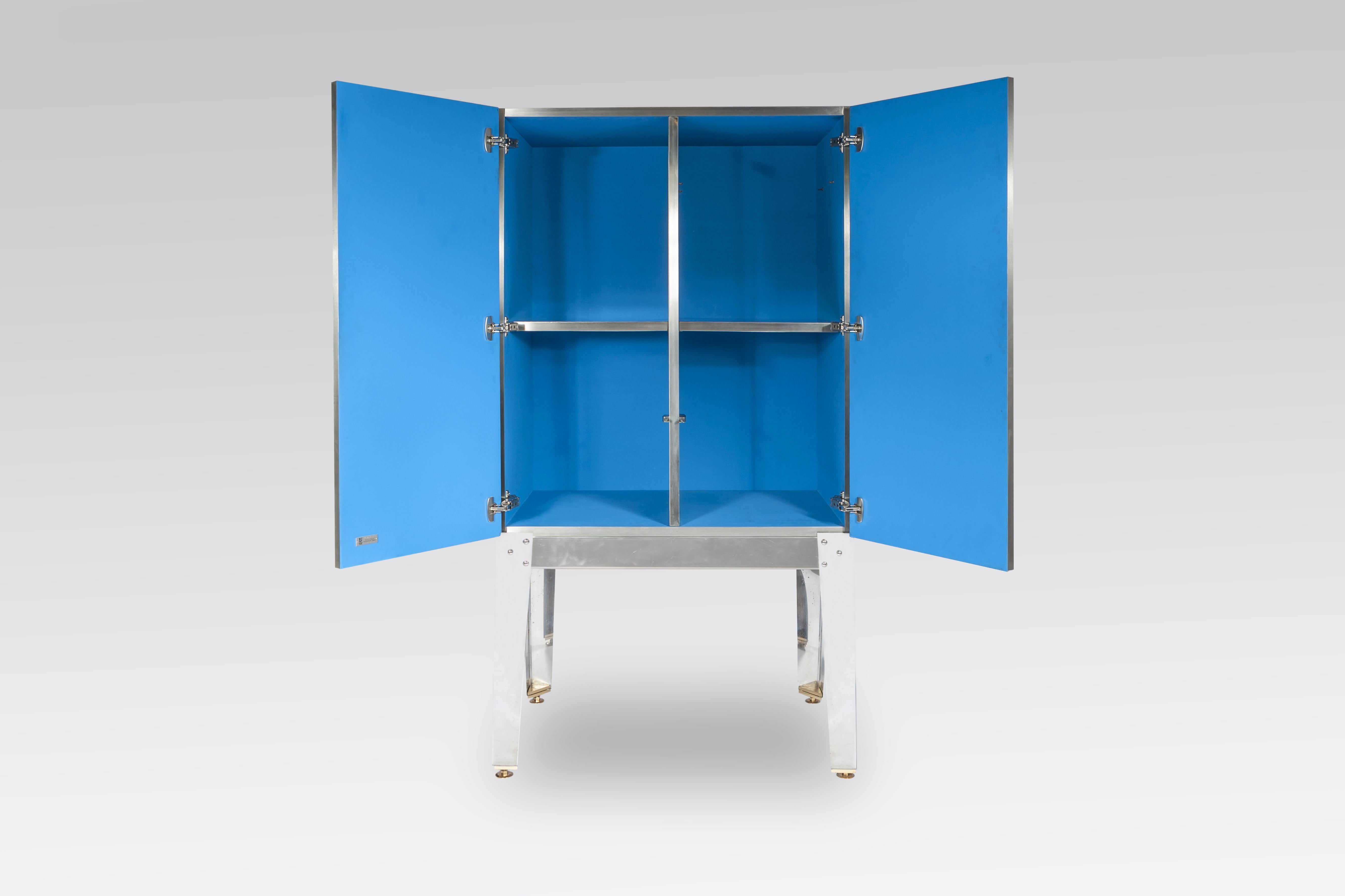 Contemporary Cabinet by Stan Usel in Mosaic Stainless Steel and Blue Agate